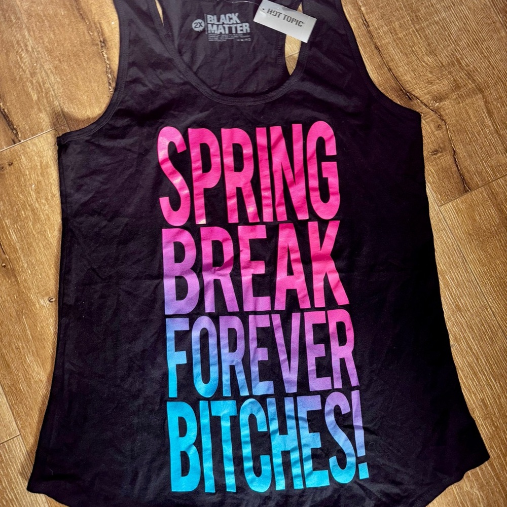 Hot Topic Black Tank Top with Pink and Blue Gradient Text